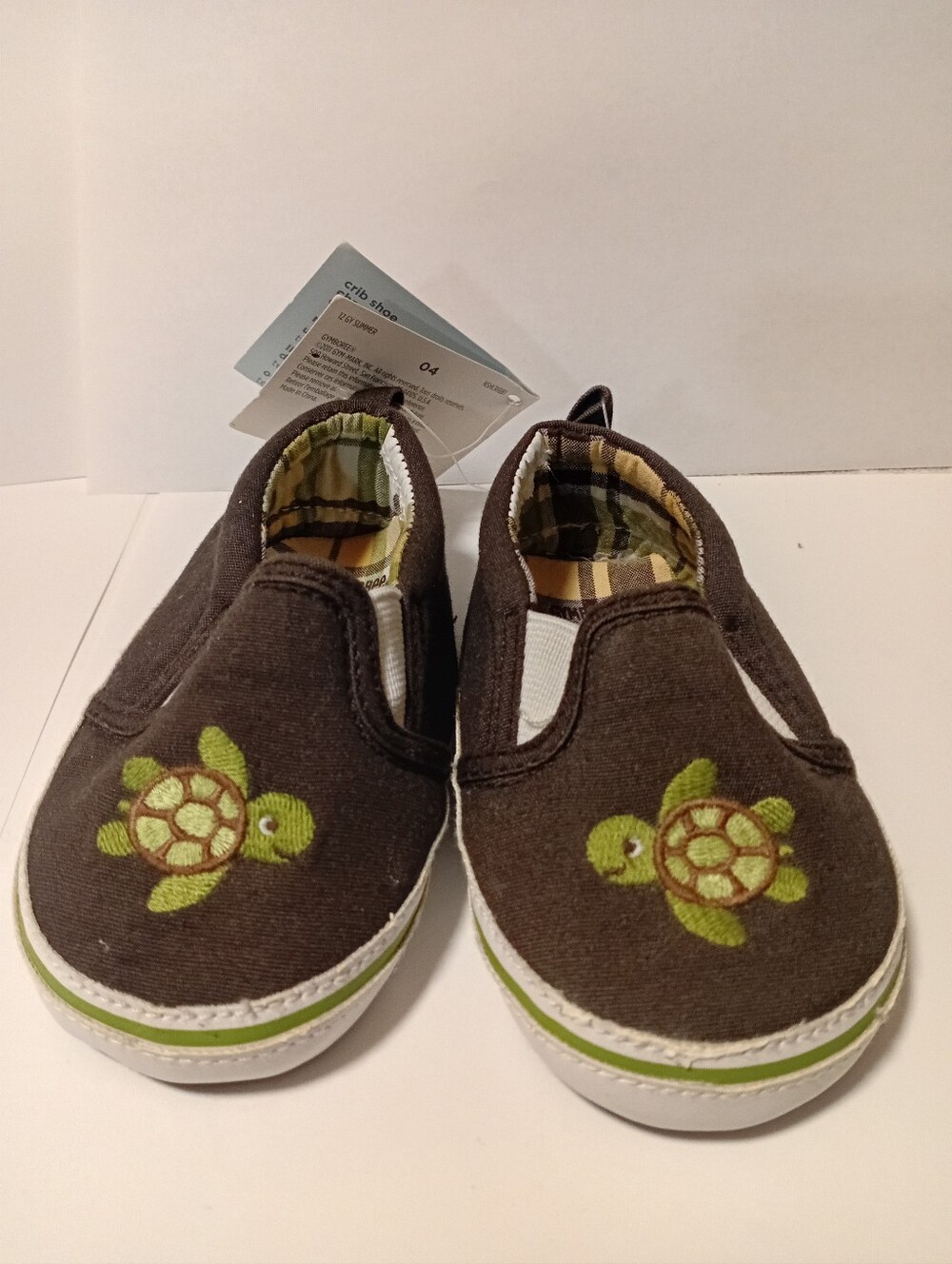 Gymboree Brown Canvas Slip-On Shoes with Green Turtle Embroidery